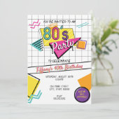 Kleurrijke uitnodiging voor 80's-feestje (Staand voorkant)