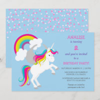 Kleurrijke Unicorn Kids verjaardagsfeestje uitnodi