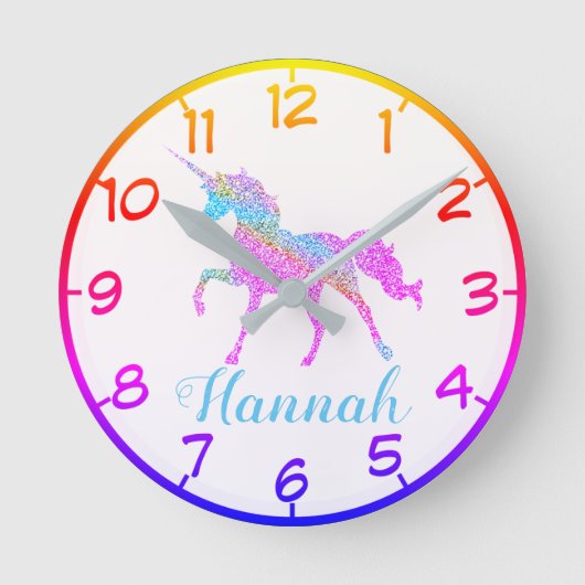 Kleurrijke Unicorn Small Clock Ronde Klok (Voorkant)