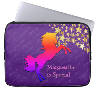 Kleurrijke UNICORN sterren gepersonaliseerd paars Laptop Sleeve