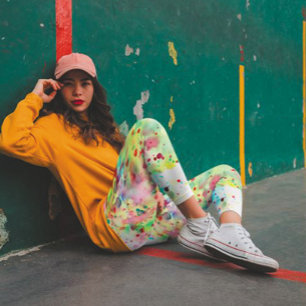 Kleurrijke, unieke verfvlek-regenboog leggings