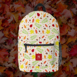 Kleurrijke val laat aangepaste naam achter bedrukte rugzak