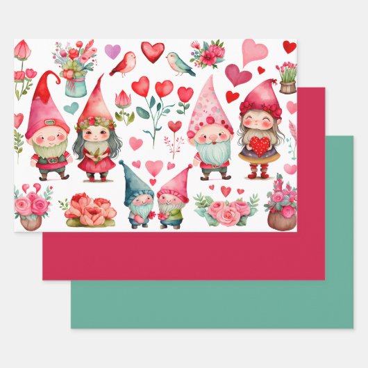 Kleurrijke Valentijn kabouters Set van 3 Assorted  Inpakpapier Vel (Set)
