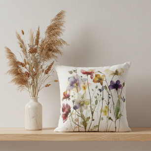 kleurrijke veer wilde bloemen in waterkleur kussen