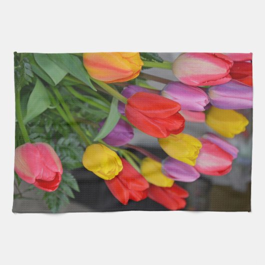 Kleurrijke veertulpen theedoek (Horizontaal)