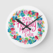 Kleurrijke ventilator met beste F*cking mam ooit Ronde Klok (Voorkant)