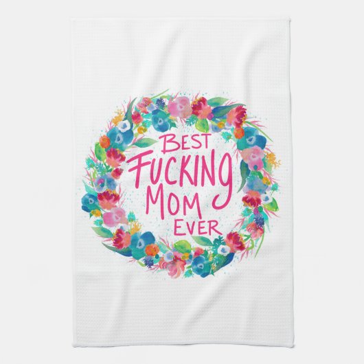 Kleurrijke ventilator met beste F*cking mam ooit Theedoek (Verticaal)