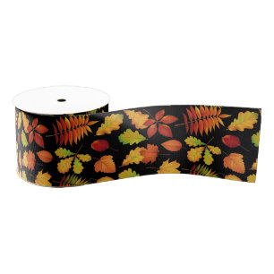 Kleurrijke ventilatorbladeren op zwart 3-inch sche grosgrain lint