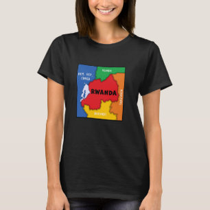 Kleurrijke vereenvoudigde Rwanda kaart, buurland T-shirt