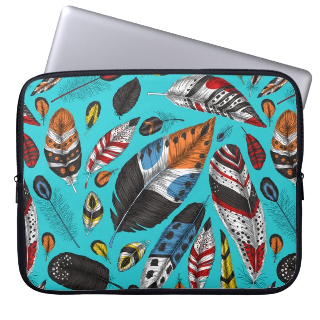Kleurrijke veren laptop sleeve (Voorkant)