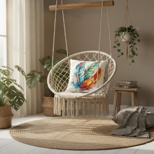 Kleurrijke veren Native American Water Color Kussen