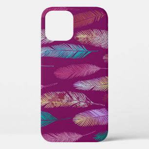 Kleurrijke veren: paarse achtergrondpatroon. iPhone 12 hoesje