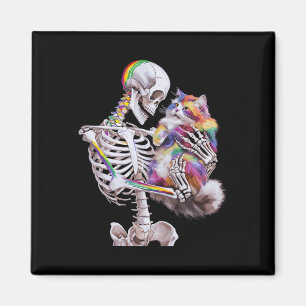 Kleurrijke verf Splash Cat en Skeleton Art Graphic Magneet