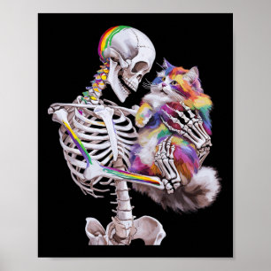 Kleurrijke verf Splash Cat en Skeleton Art Graphic Poster