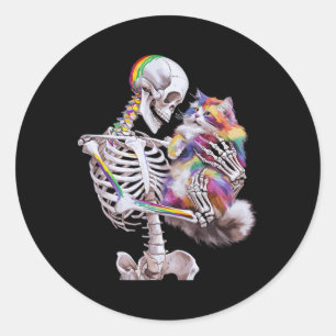 Kleurrijke verf Splash Cat en Skeleton Art Graphic Ronde Sticker