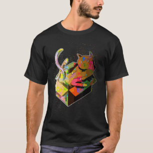 Kleurrijke verfspat kartonnen doos spelende kat t-shirt