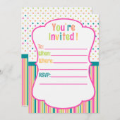 Kleurrijke verjaardag aangepaste uitnodiging (Voorkant / Achterkant)