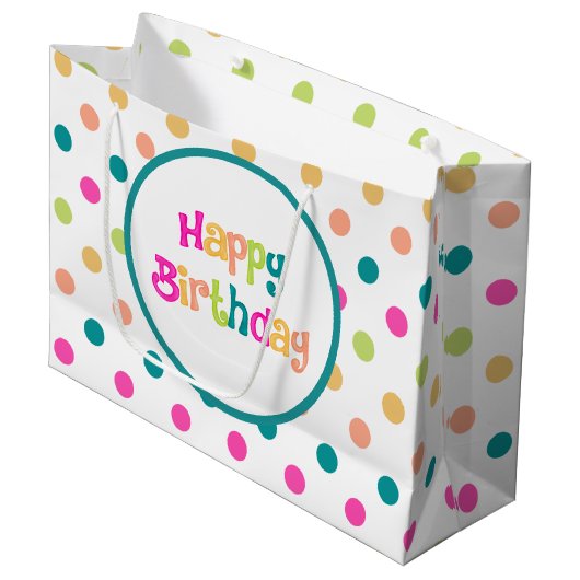 Kleurrijke verjaardag grote geschenk tas groot cadeauzakje (Voorkant Gekanteld)