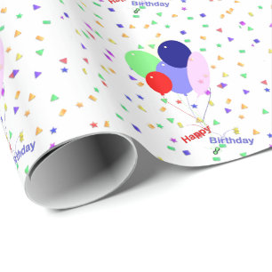 Kleurrijke Verjaardagsballonnen en Confetti Cadeaupapier