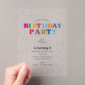 Kleurrijke verjaardagsfeest Confetti Verjaardag Acryl Uitnodigingen (Insitu (Draagbaar))
