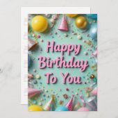 Kleurrijke verjaardagsfeest Kaart (Voorkant / Achterkant)