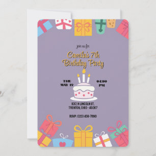 Kleurrijke verjaardagstaart met geschenken kaart