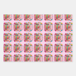 Kleurrijke Verjaardagstaart Viering Inpakpapier Vel