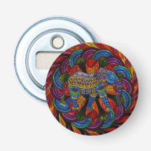 Kleurrijke Versierde Olifant en Mandala Button Flesopener