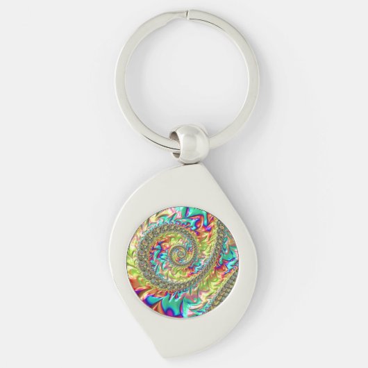 Kleurrijke Vette Levendige Groovy Trippy Fractal S Sleutelhanger (Voorkant)