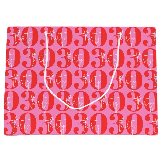 Kleurrijke Vette Roze en Rode 30ste Verjaardag Groot Cadeauzakje (Voorkant)