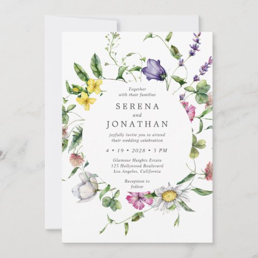 Kleurrijke Vibrant Spring Bloemen Waterverf bruilo Kaart (Voorkant)