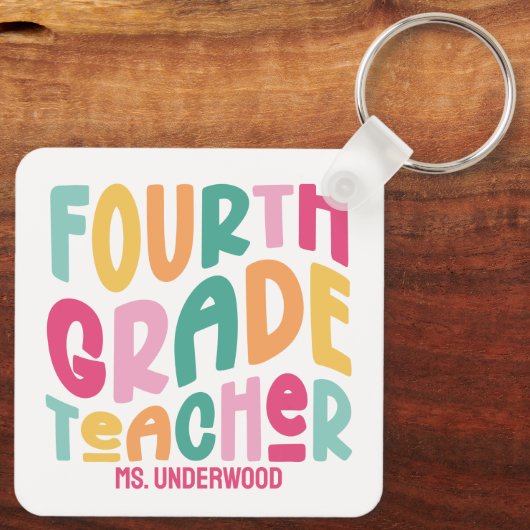 Kleurrijke Vierdegraads Leraren Waardering Aangepa Sleutelhanger (Achterkant)