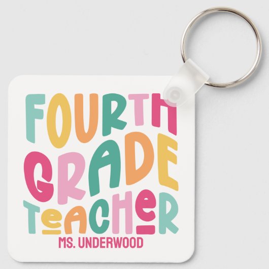 Kleurrijke Vierdegraads Leraren Waardering Aangepa Sleutelhanger (Achterkant)