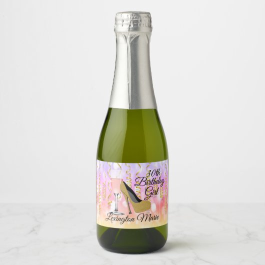 Kleurrijke Viering Mini Mousserende Wijnfles La Sparkling Wijnetiket (Voorkant)