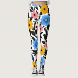 Kleurrijke viering van bloemen en bladeren leggings
