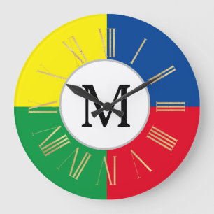Kleurrijke Vierkante Aangepaste Monogram Initiaal Grote Klok