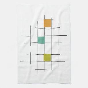 Kleurrijke vierkanten en lijnen geometrisch midden theedoek