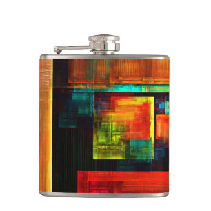 Kleurrijke vierkanten Modern Abstract kunstpatroon Heupfles
