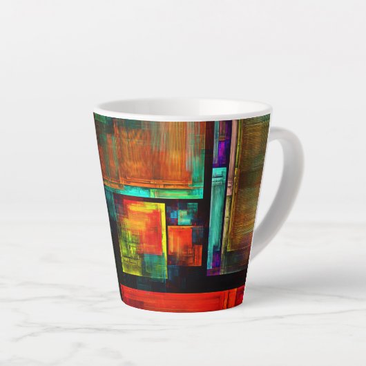 Kleurrijke vierkanten Modern Abstract kunstpatroon Latte Mok (Rechterhoek)