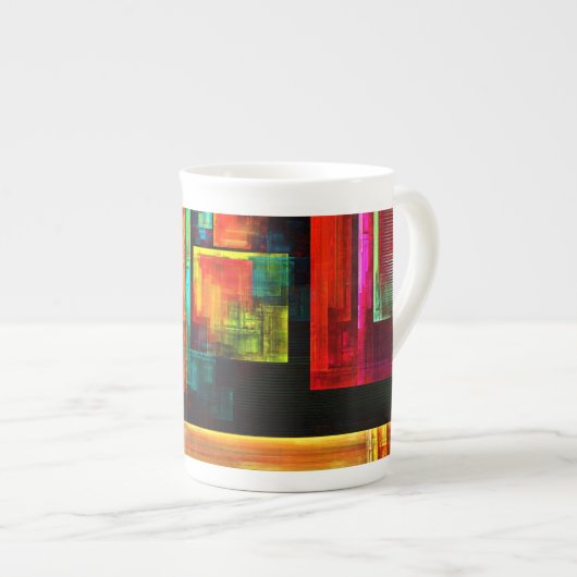 Kleurrijke vierkanten Modern Abstract kunstpatroon Porselein Kop (Voorkant rechts)