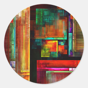 Kleurrijke vierkanten Modern Abstract kunstpatroon Ronde Sticker