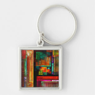 Kleurrijke vierkanten Modern Abstract kunstpatroon Sleutelhanger