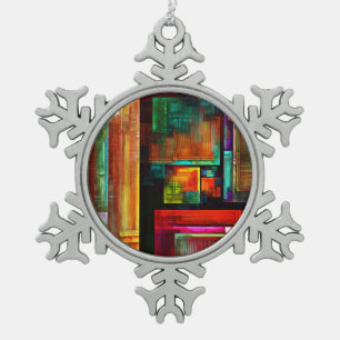 Kleurrijke vierkanten Modern Abstract kunstpatroon Tin Sneeuwvlok Ornament