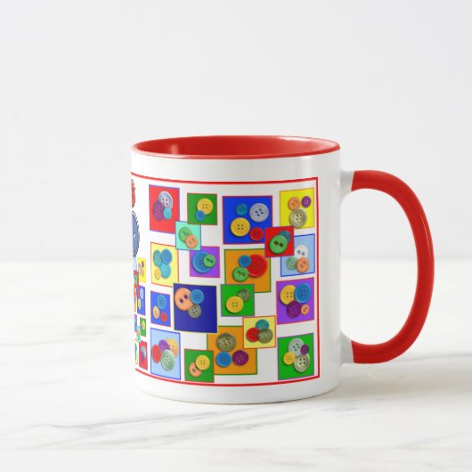 Kleurrijke vierkantjes en Buttonnen Ontwerp Kinder Mok (Rechts)