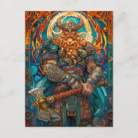 Kleurrijke Viking krijger met bijl Noorse mytholog