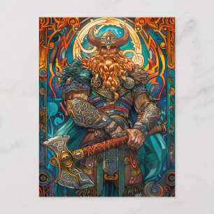 Kleurrijke Viking krijger met bijl Noorse mytholog Briefkaart