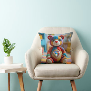 Kleurrijke vilten teddybeer kussen