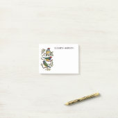 Kleurrijke vinkvogels illustreren Post-it Notes (Op bureau)