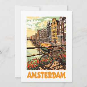 Kleurrijke Vintage Amsterdam Holland Grachtstad  Kaart