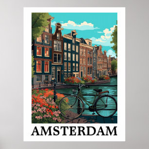 Kleurrijke Vintage Amsterdam Nederland Canal Uitzi Poster